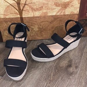 Scoop Black Strappy Wedges